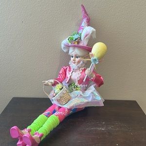 Cynthia Rowley Easter Elf Fairy Doll 16" Shelf Sitter Holding Flowers & Egg